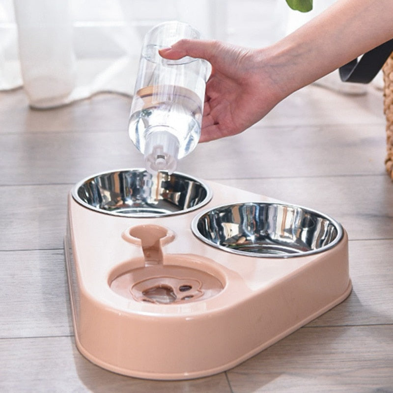 500ML Dog Bowl Cat Feeder Bowl With Dog Water Bottle Automatic Drinking Pet Bowl Cat Food Bowl Pet Stainless Steel Double 3 Bowl