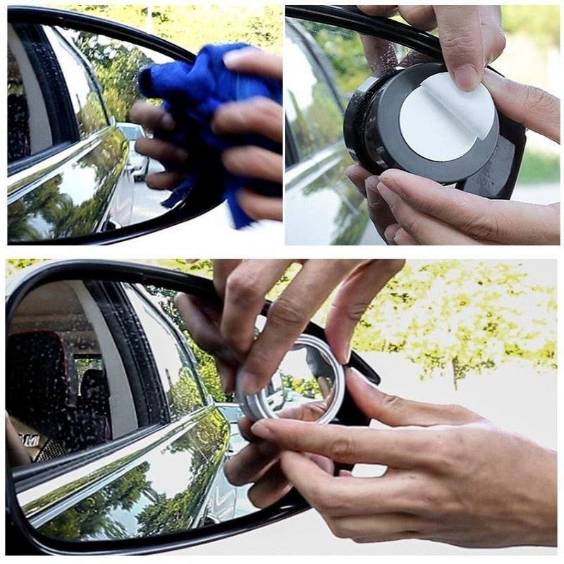 New 2pcs convex mounted auxiliary rear-view mirror 360 degree rotation wide-angle round frame blind spot rear-view mirror