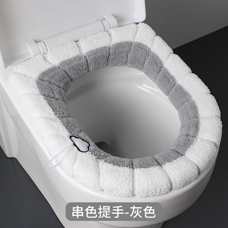 Universal Toilet Seat Cushion Thick Plush O-shaped Toilet Seat Toilet Cover With Handle Nordic Bathroom Accessories