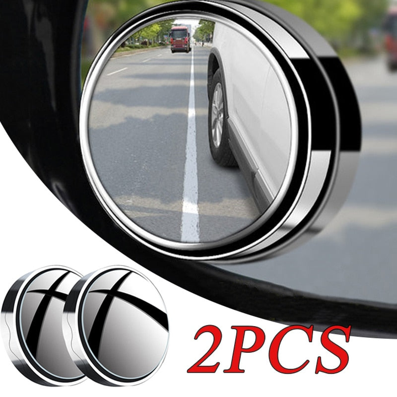 New 2pcs convex mounted auxiliary rear-view mirror 360 degree rotation wide-angle round frame blind spot rear-view mirror