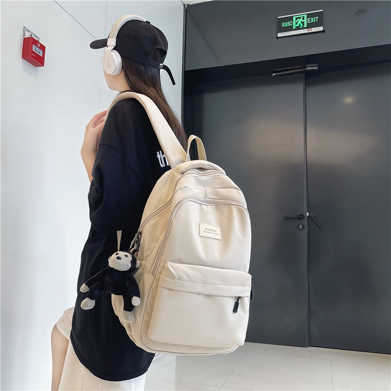 Women's Backpack Solid Color Female Multi-pocket Casual Woman Travel Bag High Quality Schoolbag for Teenage Girl Book Knapsack