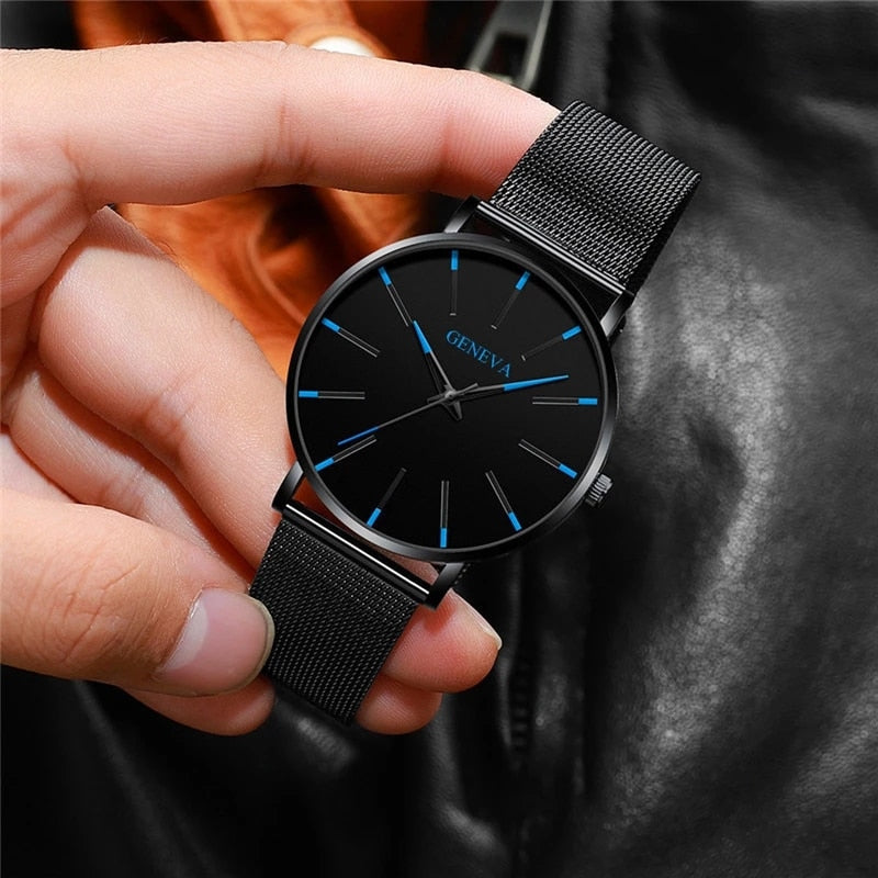 2022 Minimalist Men's Fashion Ultra Thin Watches Simple Men Business Stainless Steel Mesh Belt Quartz Watch relogio masculino