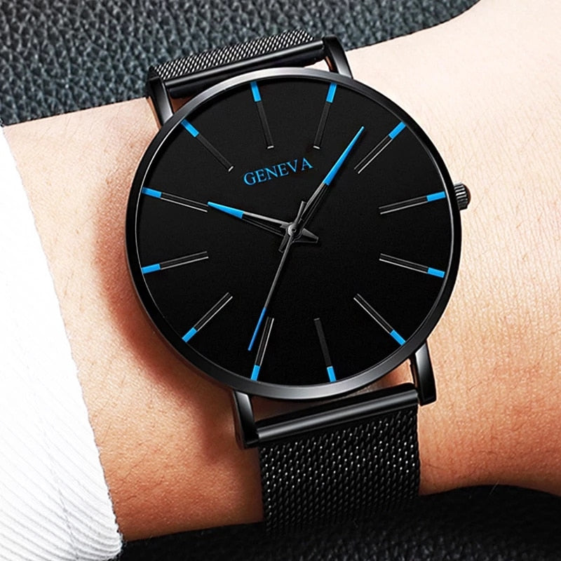 2022 Minimalist Men's Fashion Ultra Thin Watches Simple Men Business Stainless Steel Mesh Belt Quartz Watch relogio masculino