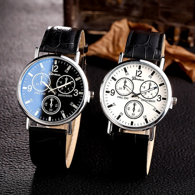 Men's Fashion Sports Three-Eye Blue Light Glass Belt Watch Unisex Couple's Quartz Watch