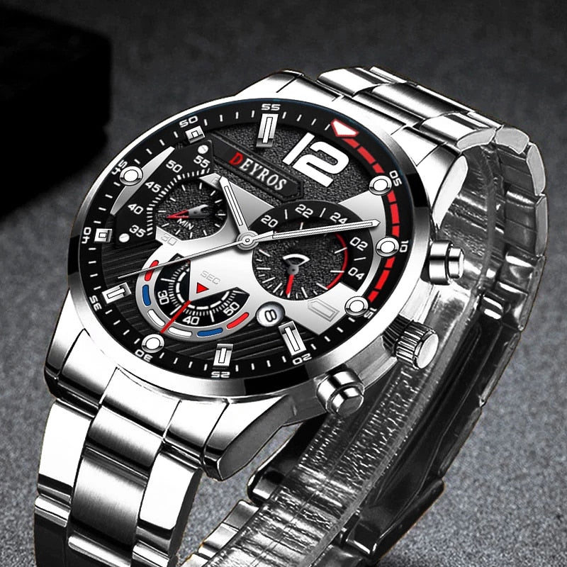 Fashion Men’s  Stainless Steel Watches Luxury Quartz Wristwatch Calendar Luminous Clock Men Business Casual Watch