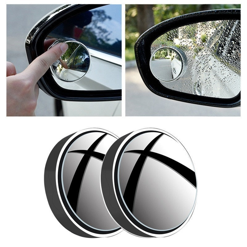 New 2pcs convex mounted auxiliary rear-view mirror 360 degree rotation wide-angle round frame blind spot rear-view mirror