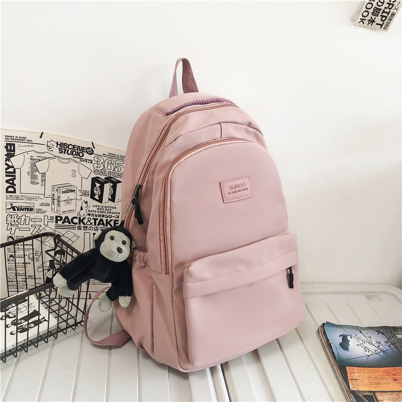 Women's Backpack Solid Color Female Multi-pocket Casual Woman Travel Bag High Quality Schoolbag for Teenage Girl Book Knapsack