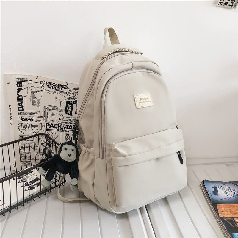 Women's Backpack Solid Color Female Multi-pocket Casual Woman Travel Bag High Quality Schoolbag for Teenage Girl Book Knapsack