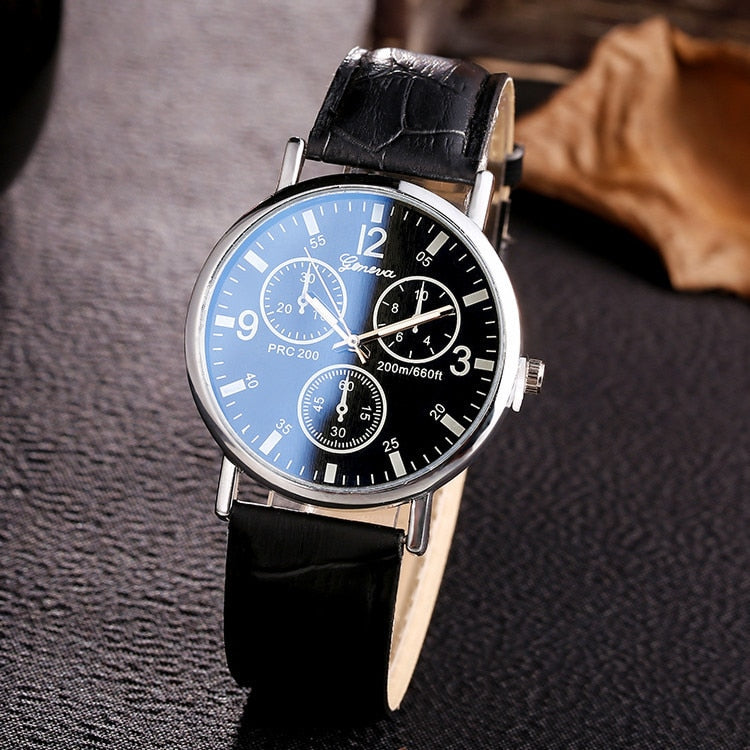 Men's Fashion Sports Three-Eye Blue Light Glass Belt Watch Unisex Couple's Quartz Watch