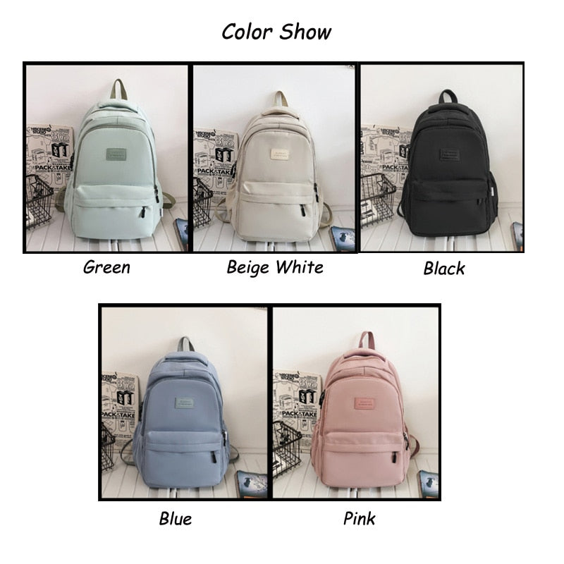 Women's Backpack Solid Color Female Multi-pocket Casual Woman Travel Bag High Quality Schoolbag for Teenage Girl Book Knapsack