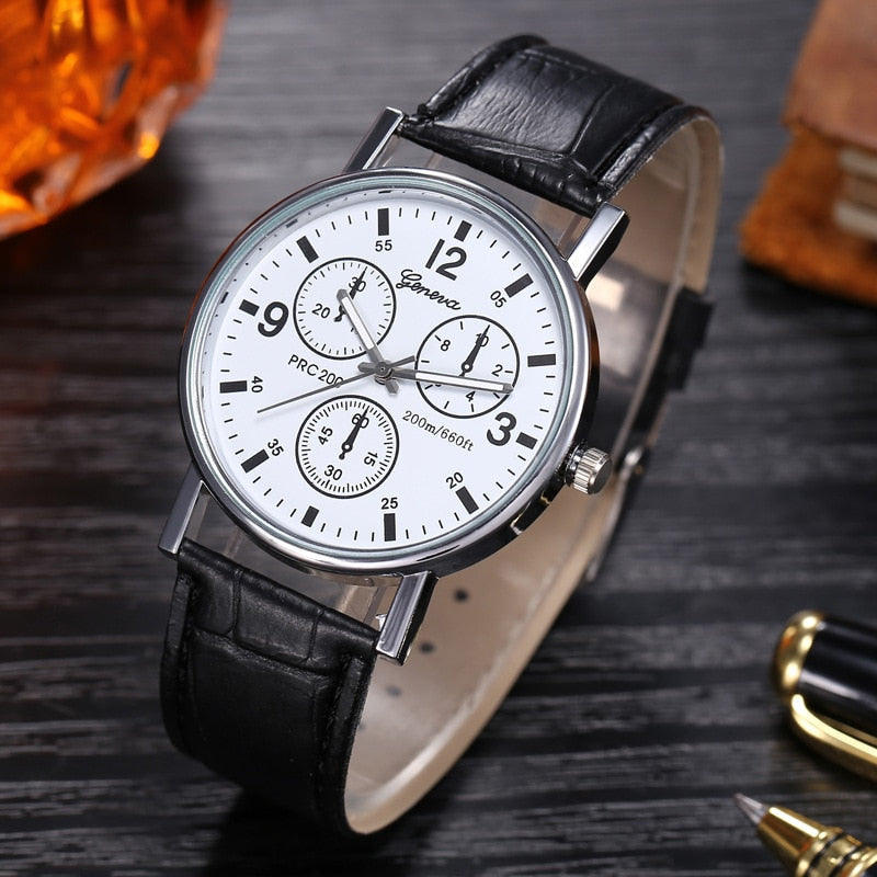 Men's Fashion Sports Three-Eye Blue Light Glass Belt Watch Unisex Couple's Quartz Watch