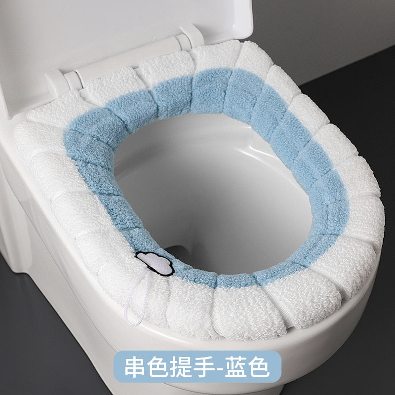 Universal Toilet Seat Cushion Thick Plush O-shaped Toilet Seat Toilet Cover With Handle Nordic Bathroom Accessories